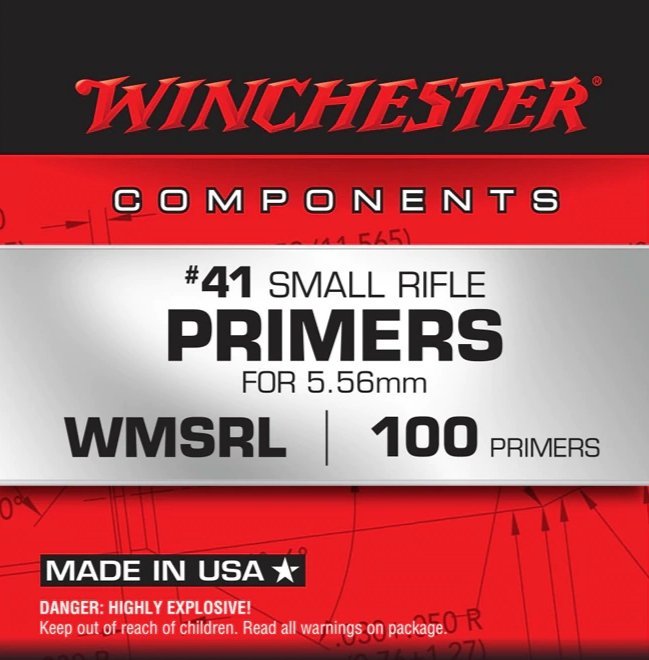 Winchester Small Rifle 5.56mm NATO-Spec Military Primers #41 Box of 1000 (10 Trays of 100)