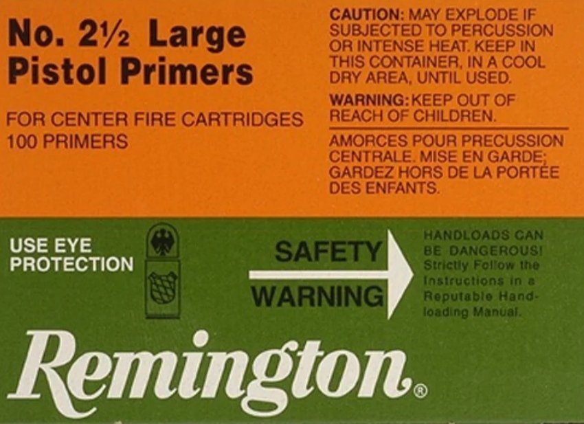 Remington Large Pistol Primers #2-1/2 Box of 1000 (10 Trays of 100)