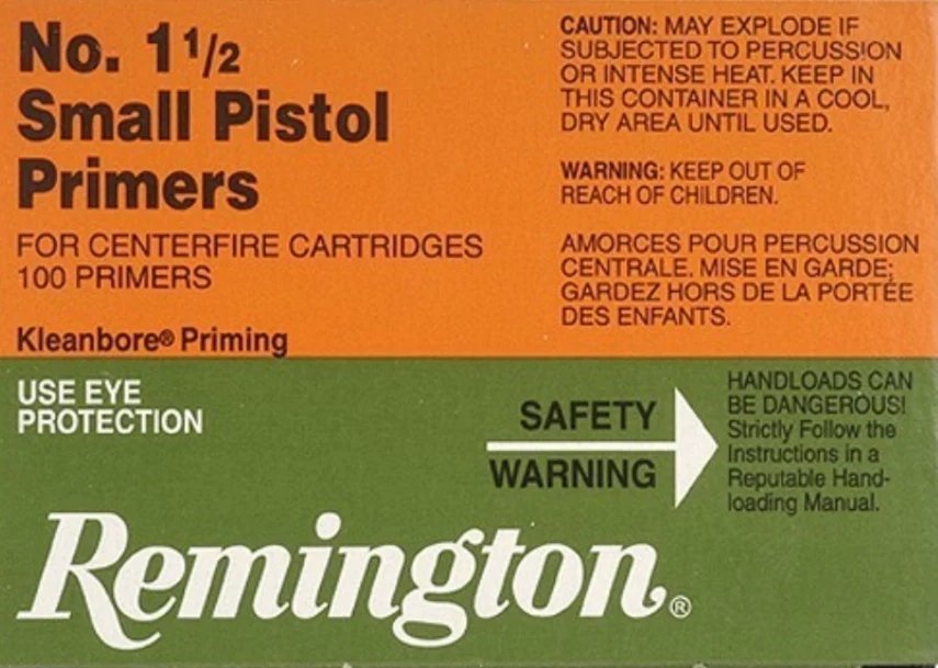 Remington Small Pistol Primers #1-1/2 Box of 1000 (10 Trays of 100)