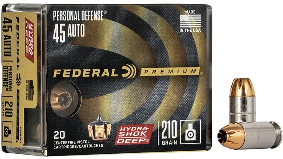 Federal Premium Personal Defense Ammunition 45 ACP 210 Grain Hydra-Shok Deep Jacketed Hollow Point20 rounds