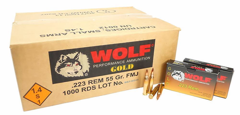 5.56x45 Ammo 55gr FMJ Wolf Gold Brass Case 1000 Round Case