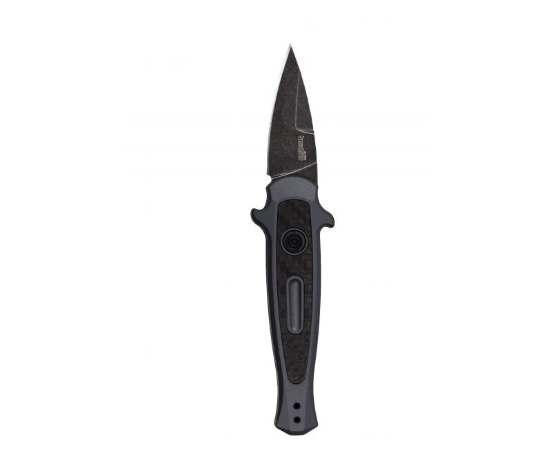 Kershaw Launch 12 Mini-Stiletto 1.9" Inch Spear Point Blackwashed Blade - Gray Handle w/Carbon Fiber