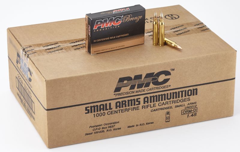 PMC Ammunition Bronze .223 Rem 55 Grain Full Metal Jacket Boat Tail Brass- 1000Rds - Full Case