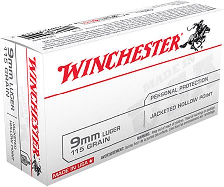 Winchester Ammunition 115 Grain Jacketed Hollow Point Brass 9mm 50Rds
