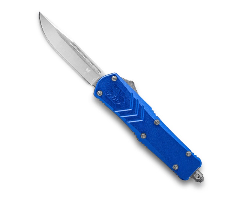 CobraTec FS X Blue OTF Knife - 2.75" Plain Drop Point Blade with Nylon Sheath