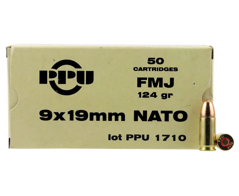 PPU Mil-Spec Brass 9mm 124-Grain 50-Rounds FMJ