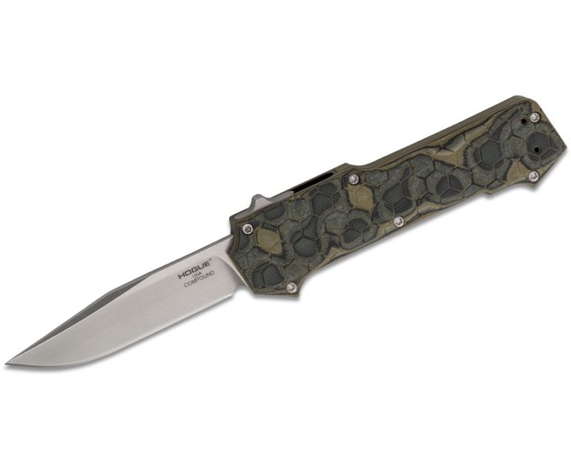 Hogue Compound OTF Knife - 3.5" Plain Clip Point Blade with Ambidextrous Carry Clip